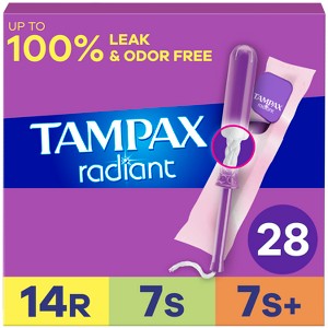 Tampax Radiant Triple Pack Regular/Super/Super Plus Absorbency Unscented Tampons - 28ct - 1 of 4