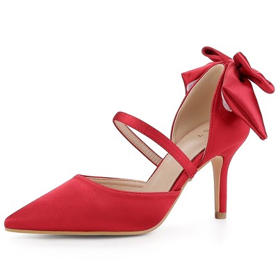 Allegra K Women's Satin Upper Pointed Toe Bow Decor Stiletto Heels Pumps