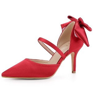 Allegra K Women's Satin Upper Pointed Toe Bow Decor Stiletto Heels Pumps - 1 of 4