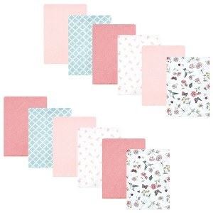 Hudson Baby Infant Girl Cotton Flannel Burp Cloths Bundle, Hummingbird Garden, One Size - 1 of 4