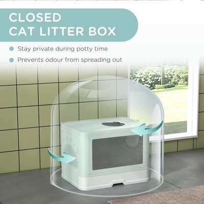 Green Enclosed Cat Litter Box with Top Exit and Scoop