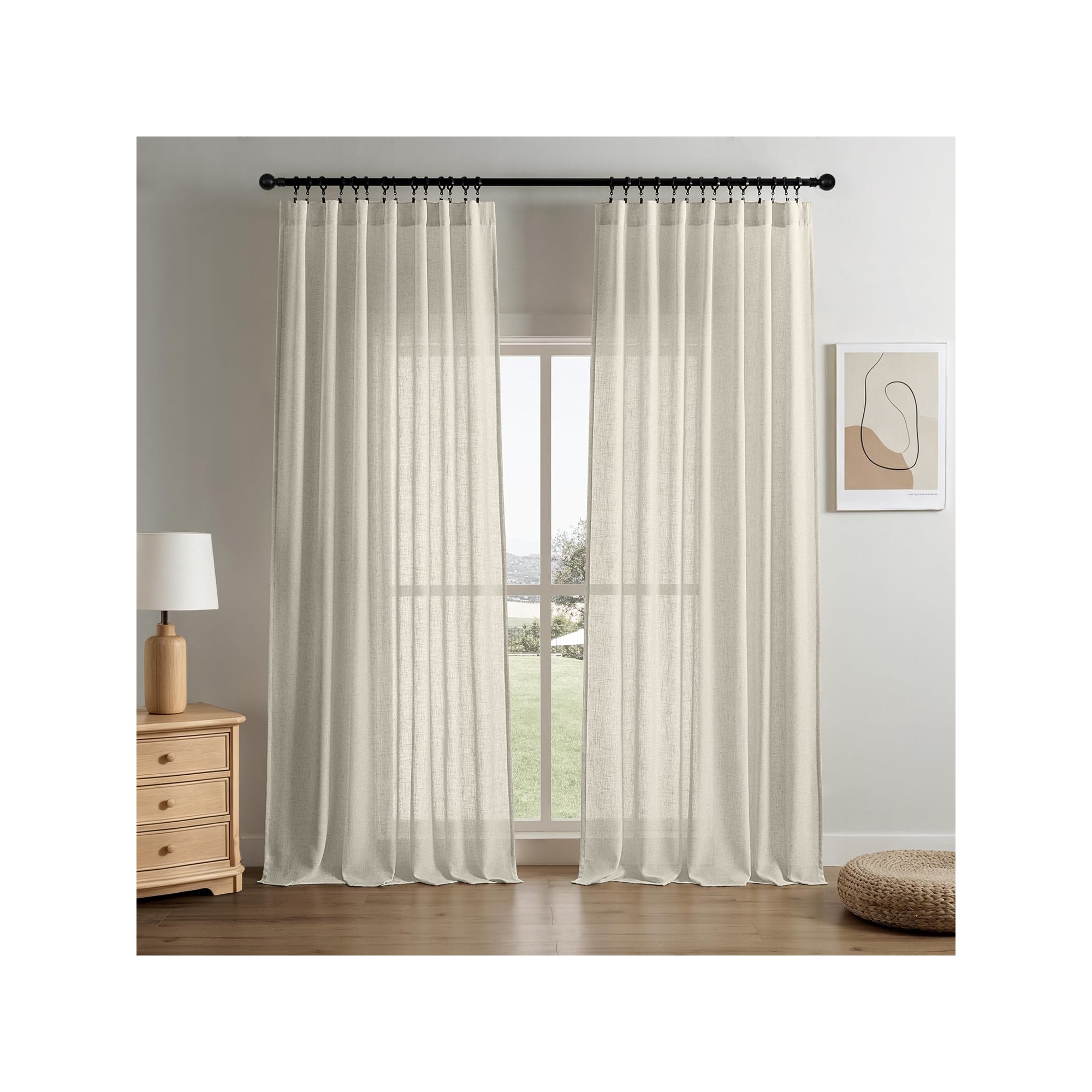Joydeco 2pk Light Filtering Linen Blend Curtains with Back Tabs/Rod Pocket - 52" x 96" Oatmeal