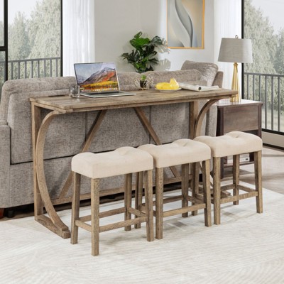 NicBex 59" Dining Table Set for 3 Bar Height Wooden Dining Table with Outlet with 3 Stools for Kitchen