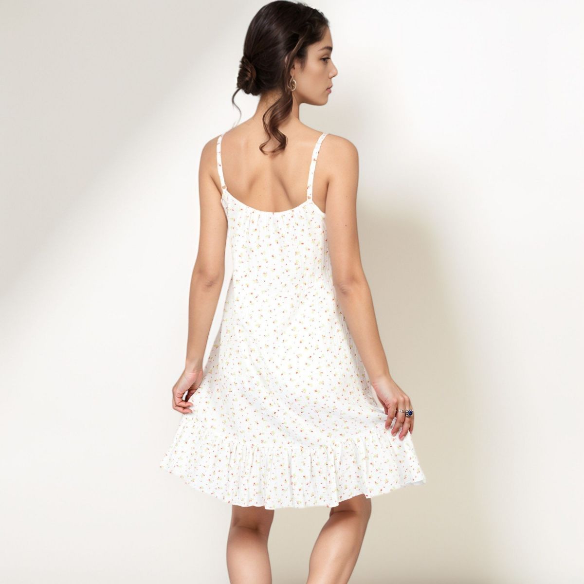 Anna-Kaci Women's Sleeveless Mini Floral Sleepdress with Button Front Detail and Ruffle Hem - thumbnail 6