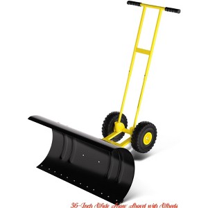 29/36-Inch Wide Snow Shovel w/ Wheels, Heavy Duty Metal Snow Pusher Shovel w/5-Position Angled Blade & Adjustable Handle - 1 of 4