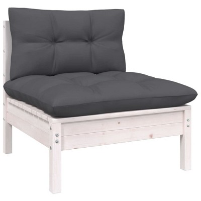 vidaXL Solid Pinewood Patio Middle Sofa - Modular Outdoor Lounge Furniture with Cushions - White and Anthracite