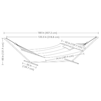 Blue and Green Quilted Double Hammock with Wood Spreader Bar and 15ft Steel Stand