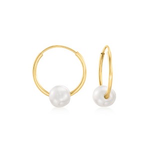Pure Collection by Ross-Simons 5-6mm Cultured Pearl Removable Hoop Earrings in 14kt Yellow Gold - 1 of 4