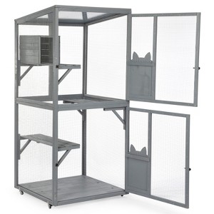 AZL1 Life Concept Pet Crates and Houses Outdoor Cat Catio on Wheels, 2 Story Cat Cage with Platforms and Condo, Sunlight Roof, Gray, 31.5"*31.5"*70.3" - 1 of 4