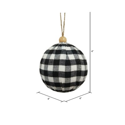 Black and White Plaid Cloth Christmas Ornaments Set of 4