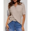 Womens Sweater Knit Tops Short Sleeve No Buttom Polo Collar Sweater Ribbed Cuff Fancy Knitwear - 4 of 4