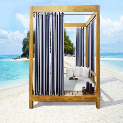 Commonwealth Seascapes Stripes Light Filtering Satiny Look Provide Privacy Grommet Outdoor Panel Pair, Indigo
