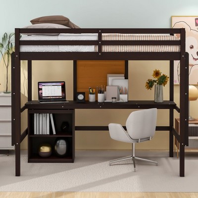 Bellemave Twin Size Loft Bed with Desk and Writing Board,Frame with 2 Drawers Cabinet and Safety Guardrail for Kids Teens Adults