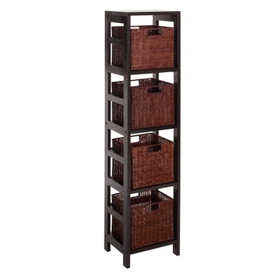 54.8" 5pc Leo Storage Shelf with Basket Set Espresso Brown - Winsome