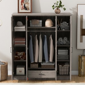 TIRAMISUBEST 3-Door Shutter Wardrobe with shelves - Mobile Lateral Filing Cabinet, Locking Wheels, Adjustable Shelf - 1 of 4