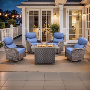 Gymojoy 5 Pieces Outdoor 6 Inch Sofa Swivel Chair with Fire Pit Table - 1 of 4