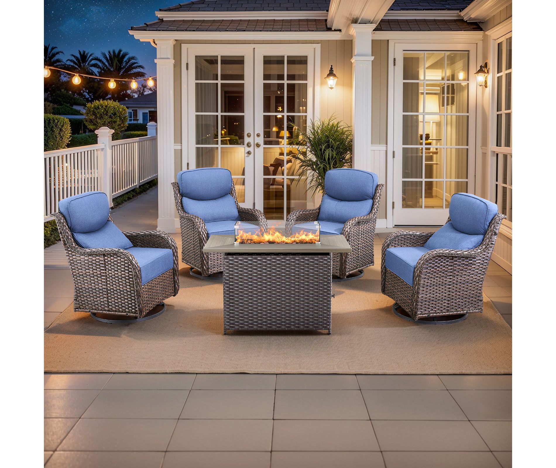 Gymojoy 5 Pieces Outdoor 6 Inch Sofa Swivel Chair with Fire Pit Table