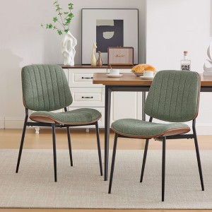 ORRD Set of 2 Dining Chairs, Walnut Pine Back, Olive Green Linen Seat, Metal Legs with Adjustable Feet - 1 of 4