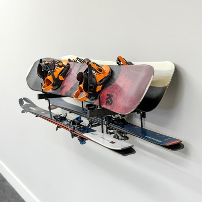 Black Steel Wall-Mounted Ski and Snowboard Storage Rack