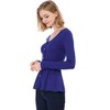 Allegra K Women's Slim Fit V-Neck Long Sleeve Ribbed Pullover Knitted Peplum Sweater - 4 of 4
