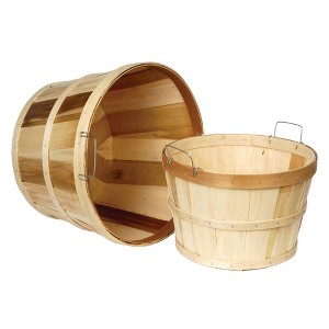 Lehman's Handcrafted Baskets, Vintage Style Bushel and Half Bushel Storage, USA Made Poplar Wood with Wire Handles, Set of 2 - 1 of 4