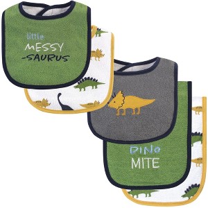 Hudson Baby Infant Boy Cotton Terry Bib and Burp Cloth Set 5pk, Messysaurus, One Size - 1 of 4