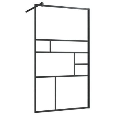 Modern Black Aluminum and Clear Glass Walk-In Shower Wall 35.4" x 76.8"