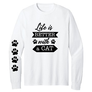 Collections Etc Life is Better With a Cat Long Sleeve Graphic T-Shirt - 1 of 4