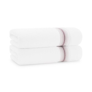 Aston & Arden Luxury Ring Spun Cotton Bath Towels (2 Pack), 600 GSM, 30x60 in., White with Striped Ombre Border - 1 of 4