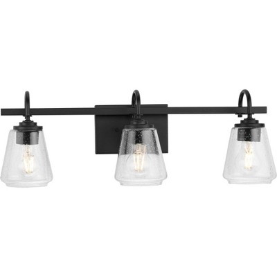 Progress Lighting Martenne 3-Light Vanity Light, Matte Black, Seeded Glass, Damp Rated. Elegant, versatile, and perfect for modern farmhouse