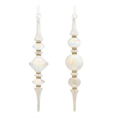 Clear Iridescent Finial Drop Ornament (Set of 12)