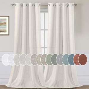 Living Room Linen Curtains Nickel Grommet Energy Saving Light Filtering Semi Sheer Curtain - 1 of 4