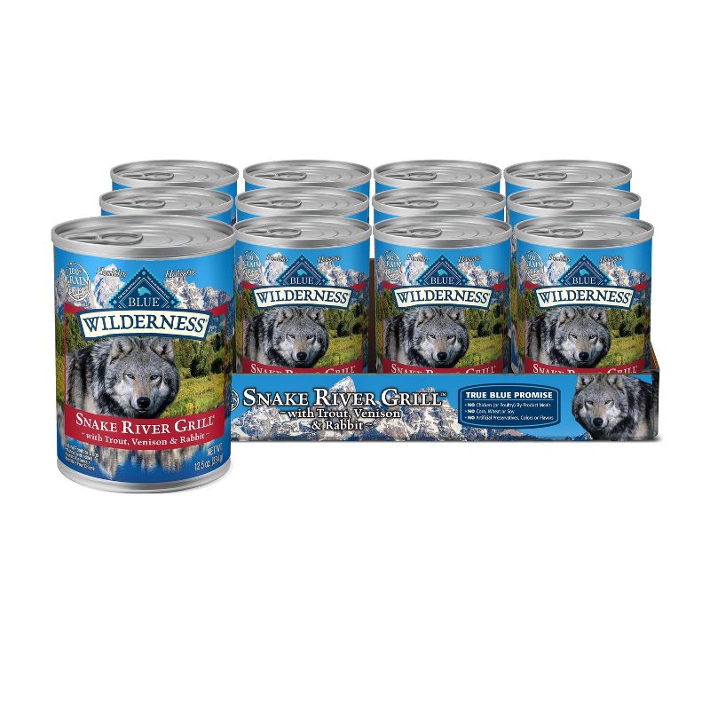 Blue Buffalo Wilderness Grain Free Wet Dog Food Snake River Grill with Trout Fish, Venison &#38; Rabbit - 12.5oz/12ct Pack, 1 of 9