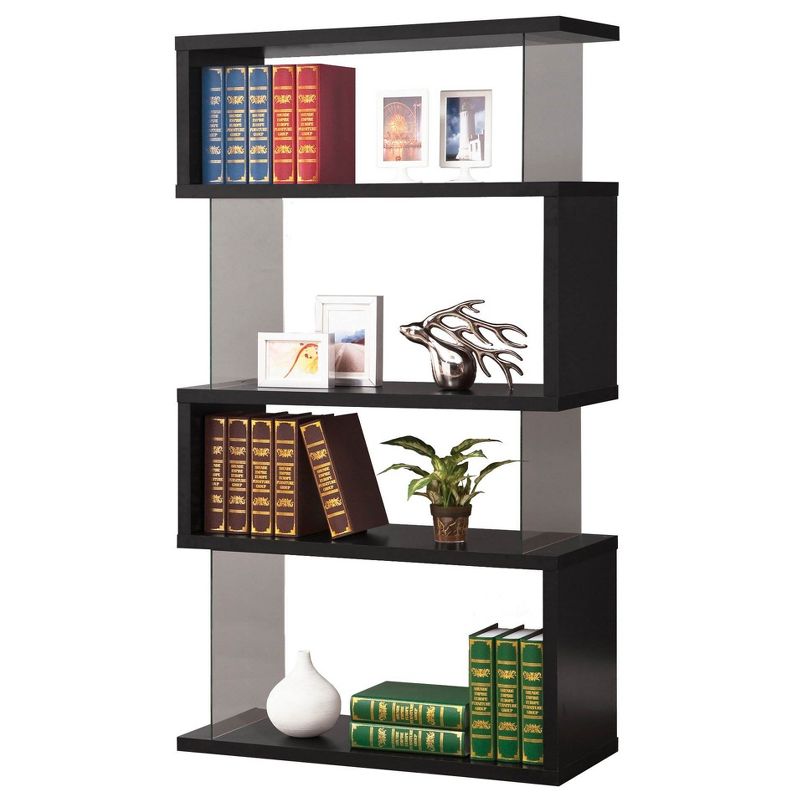 Coaster Home Furniture Contemporary Asymmetrical 63 inch Durable Snaking Home Living Room 5 Shelf Bookshelf with Tempered Glass Support, Black, 5 of 9