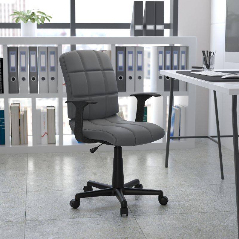 Flash Furniture Mid-Back Gray Quilted Vinyl Swivel Task Office Chair with Arms, 3 of 11