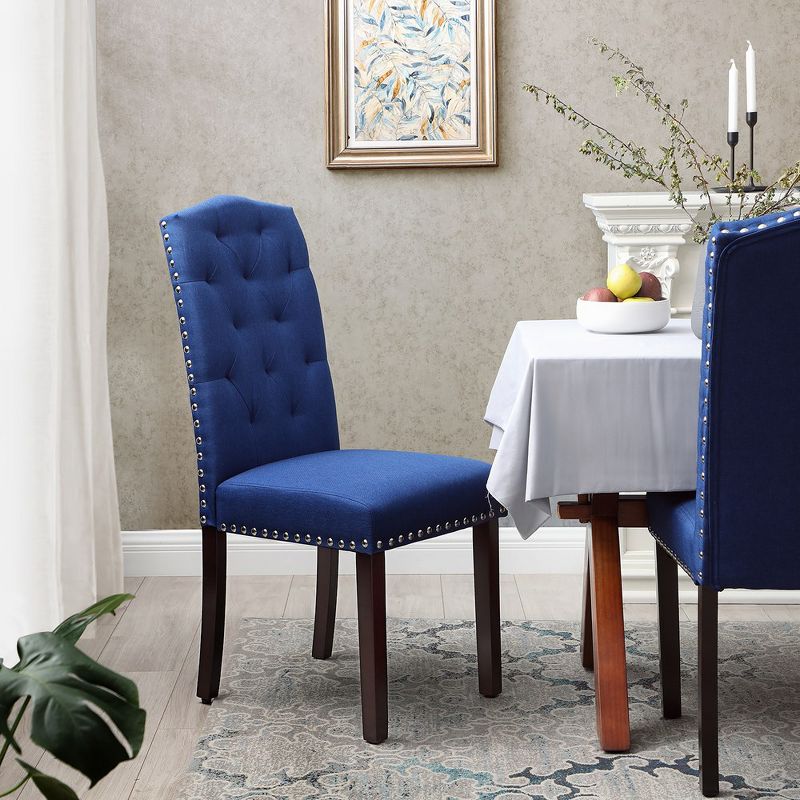 SONGMICS Set of 2 Dining Chairs with High Back, Tufted Design, Solid Wood Legs, Upholstered Stools, 18.1 x 23.2 x 40.5 Inches, Royal Blue, 2 of 8