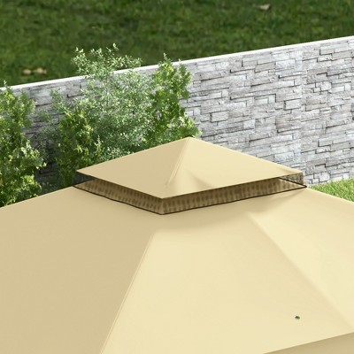 Beige and Brown Double Roof Patio Gazebo with Netting and Curtains