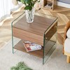 TIRAMISUBEST Woodgrain MDF Bedside Table with drawers,Nightstand with Tempered Glass Sides - 3 of 4