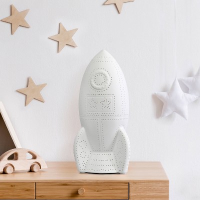 White Porcelain Rocket Ship Table Lamp for Kids