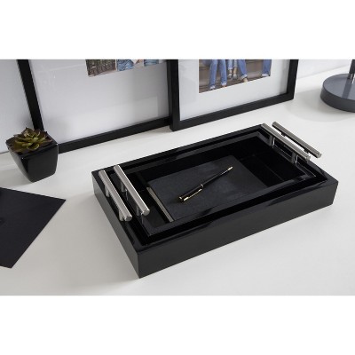 Lipton Rectangular Wood Tray with Polished Metal Handles