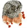 HomeRoots 39" X 71" Gray and Orange Cotton Geometric Turkish Towel Throw Blanket with Tassels - 4 of 4