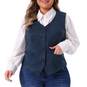 Agnes Orinda Women's Plus Size Fully Lined 4 Button V-Neck Business Faux Suede Fashion Vests - 1 of 4
