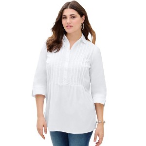 Roaman's Women's Plus Size Pleated Stretch-Poplin Tunic - 1 of 4