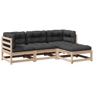 vidaXL Patio Sofa Set with Cushions Modular Outdoor 4 Piece Solid Wood Pine - Natural Pine - 1 of 4