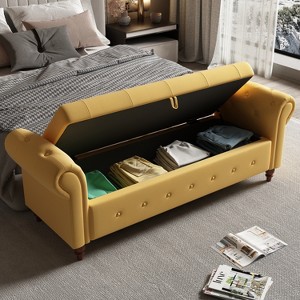 TiramisuBest Ottoman Oval Storage Bench with Rubber Wood Legs, Green Fabric Footstool, 250LB Capacity (43.5"x16"x16") - 1 of 4