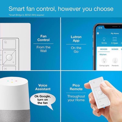 Lutron Caseta White Wireless Smart Fan Control with 4 Speeds