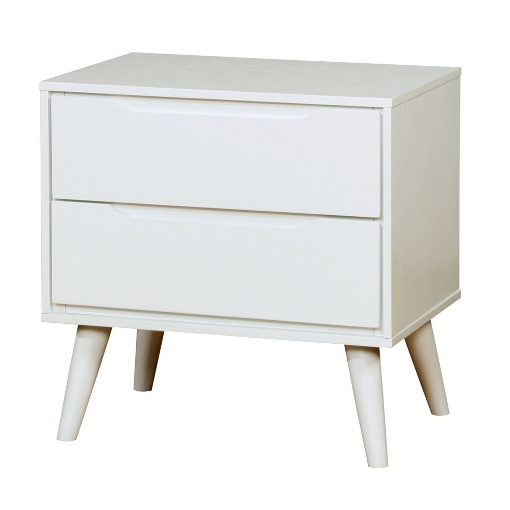 miBasics Dawna Mid Century Modern Nightstand White: Bedside Table with Storage, Metal Glides, Rubberwood Frame