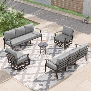 ALAULM Aluminum Patio Furniture Set Modern Metal Outdoor Conversation Sets w/45in Propane Fire Pit Table, Swivel Rocking Chairs w/5.1 Inch Cushion - 1 of 4