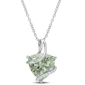 EVERLY JEWELRY | Sterling Silver 5 2/5 CT TGW Green Quartz and White Topaz Accent Trilliant Shaped Pendant with Chain, 18 inc - 1 of 4