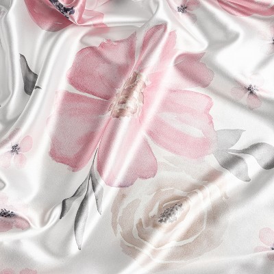 Pink and Grey Floral Satin Standard Pillowcases for Kids
